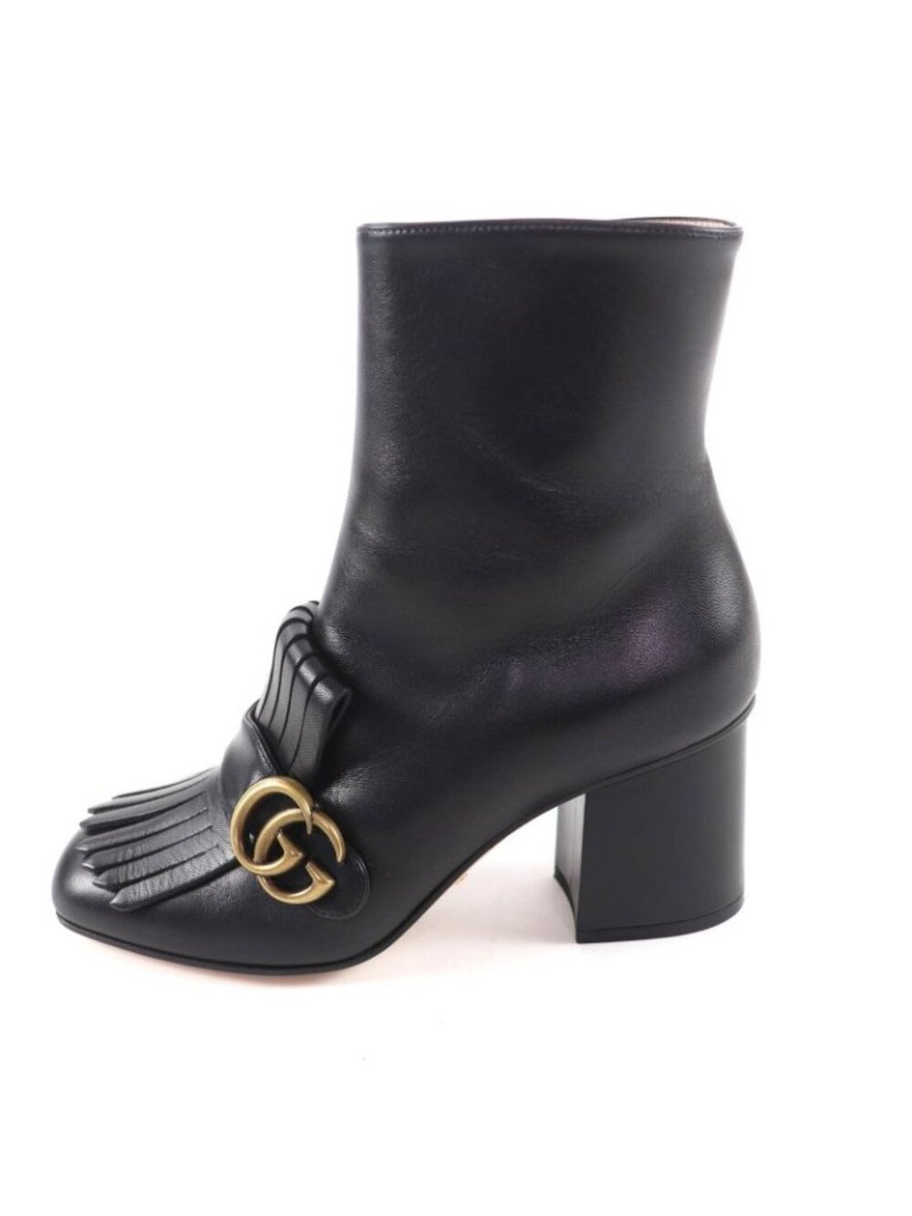 Gucci GG Marmont Tassel Side Zip Leather Short Boots Black Gold 38 Handbag - Picture 5 of 14